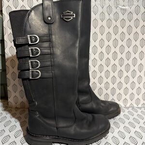 Harley-Davidson Black Riding Boots with Silver Buckles